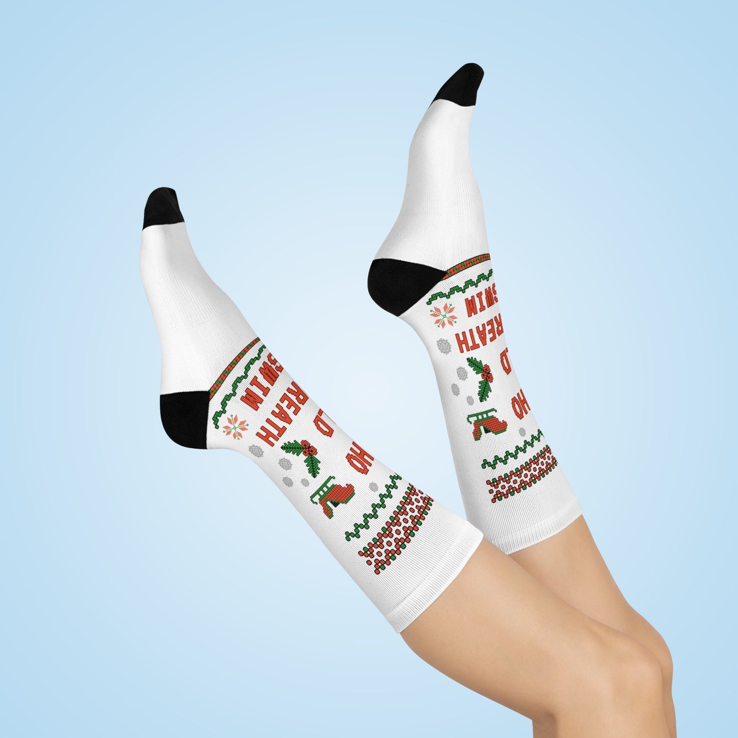 Ho Ho Hold Your Breath and Swim: White Cushioned Crew Socks