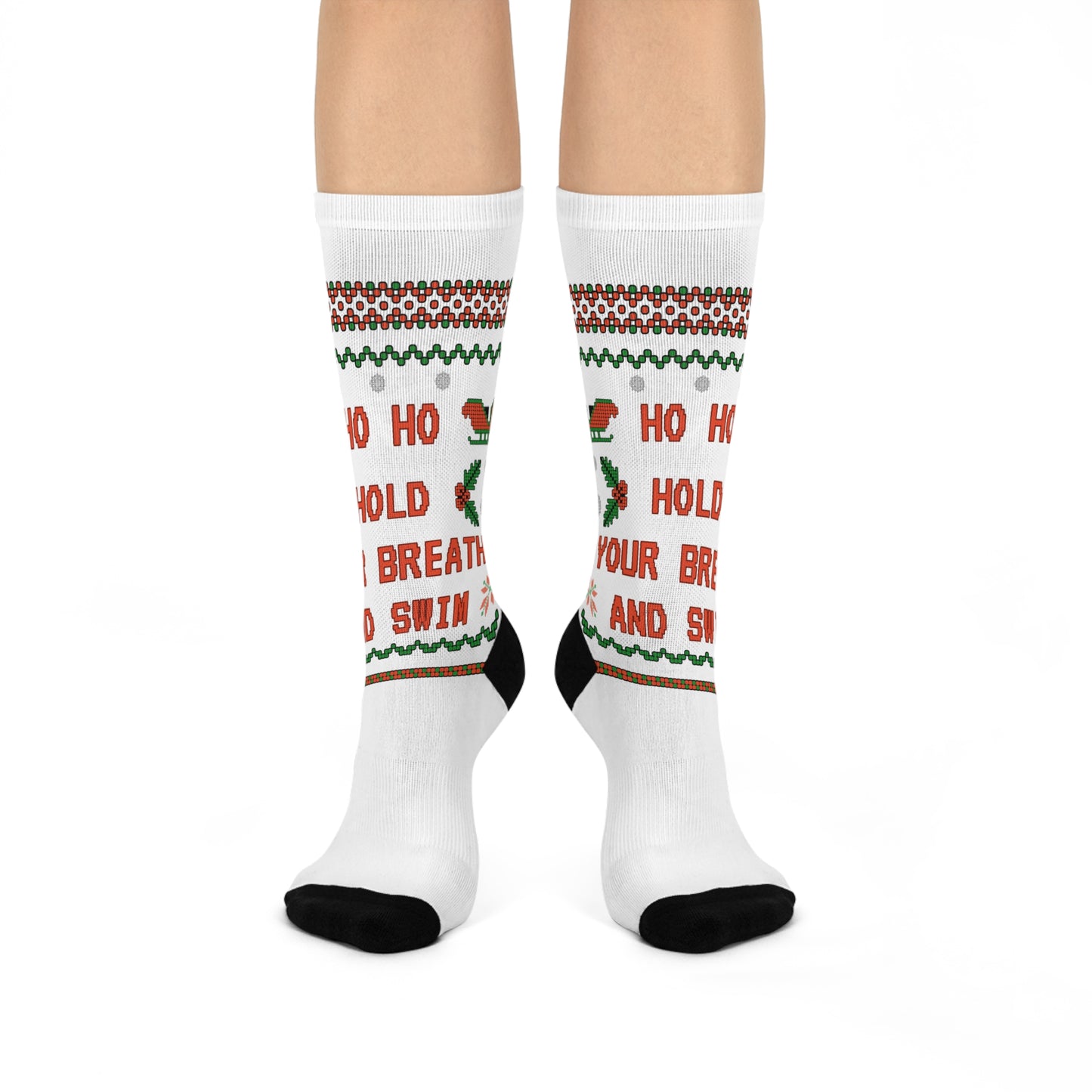 Ho Ho Hold Your Breath and Swim: White Cushioned Crew Socks