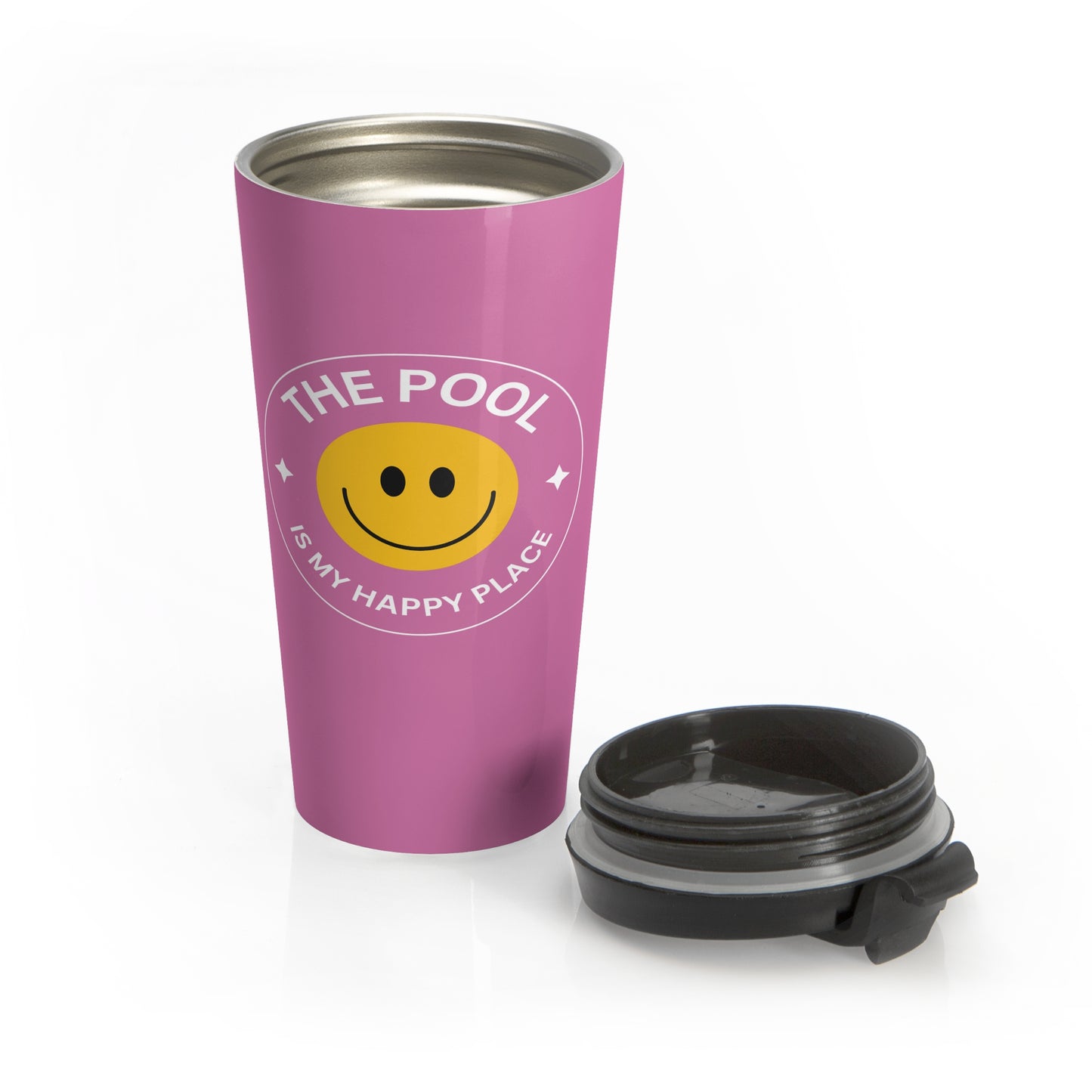 Pool Happy Place: Pink Stainless Steel Travel Mug