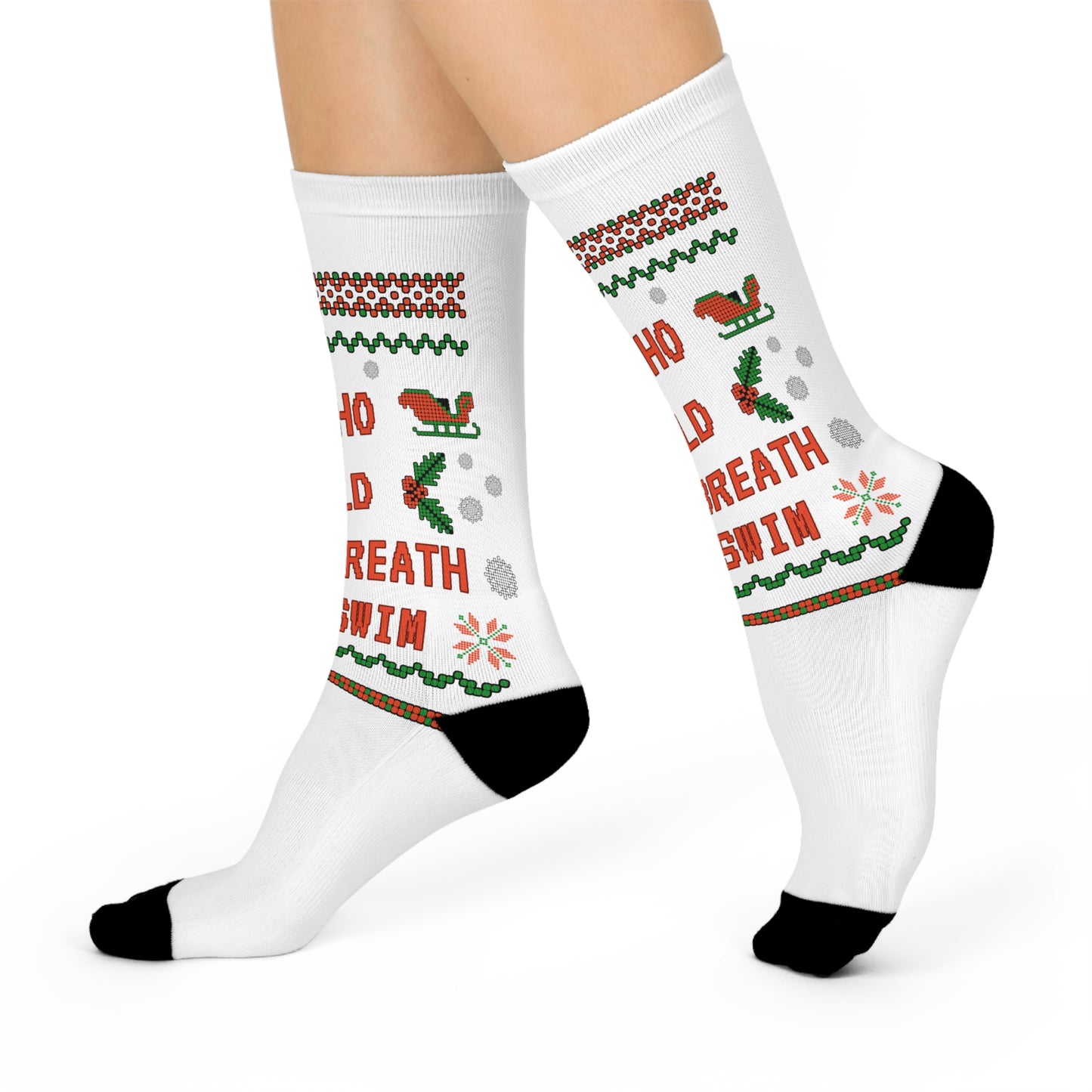 Ho Ho Hold Your Breath and Swim: White Cushioned Crew Socks