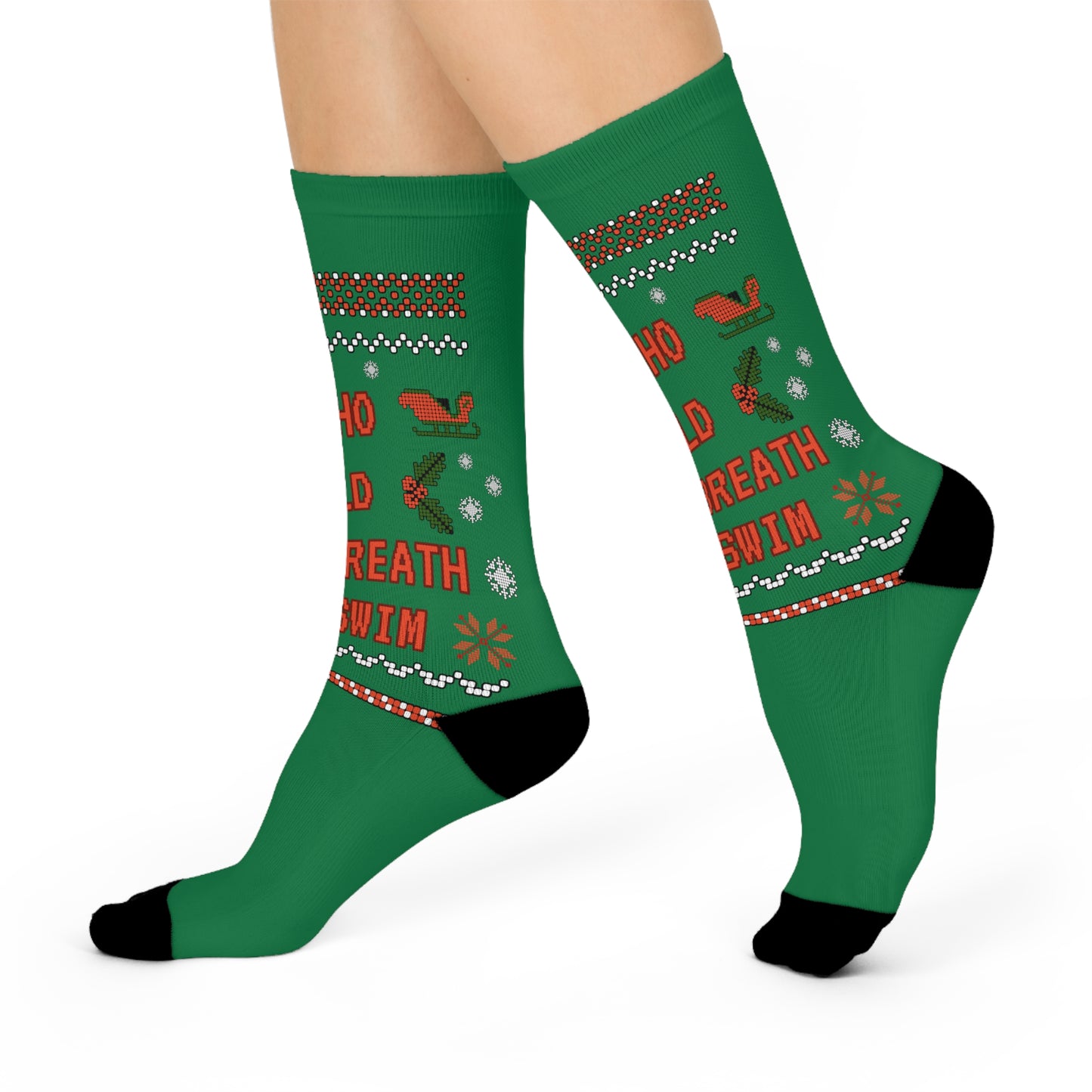 Ho Ho Hold Your Breath and Swim: Green Cushioned Crew Socks