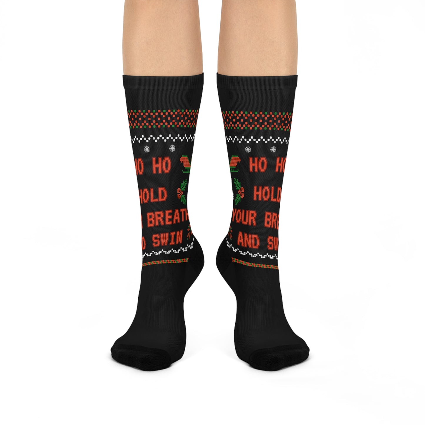 Ho Ho Hold Your Breath and Swim: Black Cushioned Crew Socks