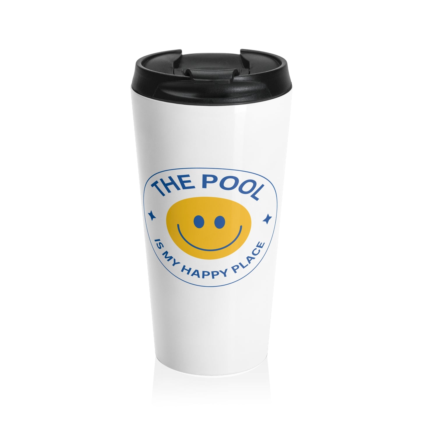 Pool Happy Place: White Stainless Steel Travel Mug