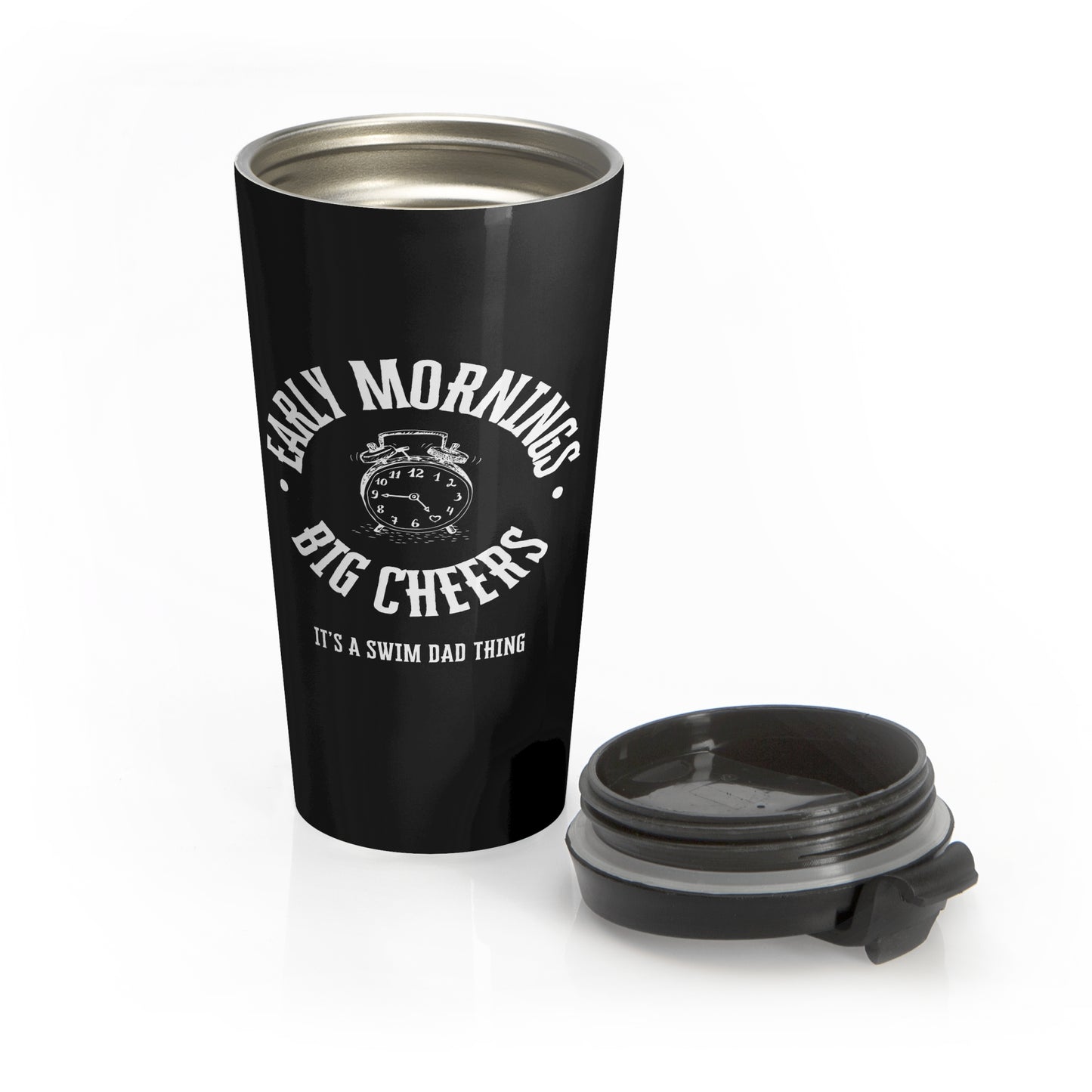 Swim Dad Early Mornings: Black Stainless Steel Travel Mug