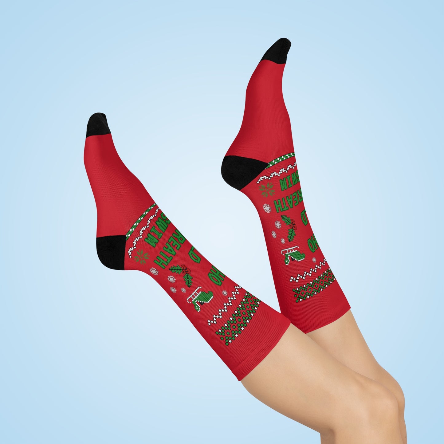 Ho Ho Hold Your Breath and Swim: Red Cushioned Crew Socks