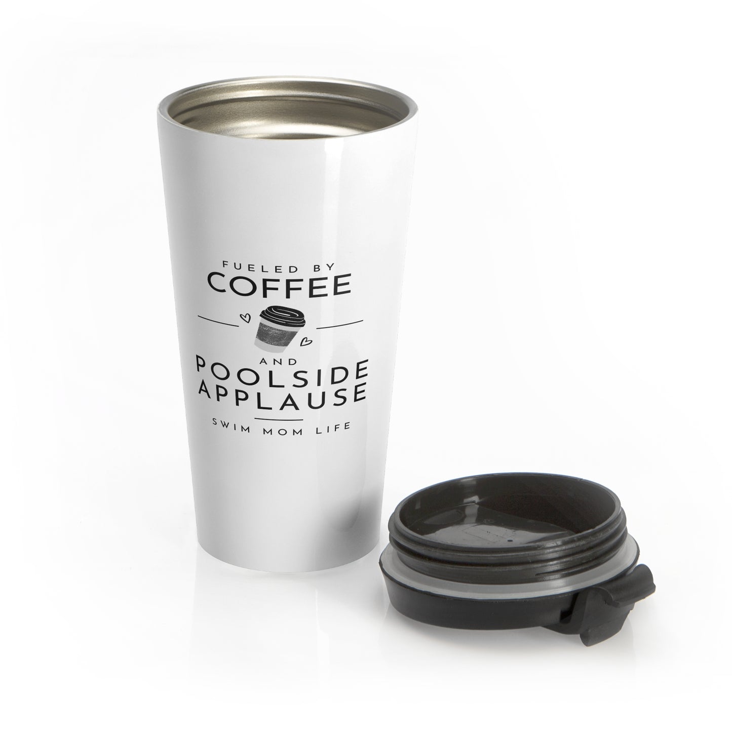 Swim Mom Coffee: White Stainless Steel Travel Mug