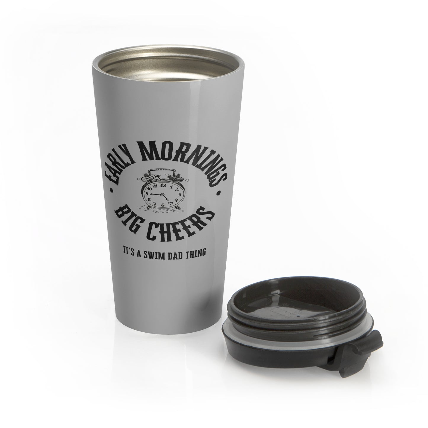 Swim Dad Early Mornings: Gray Stainless Steel Travel Mug