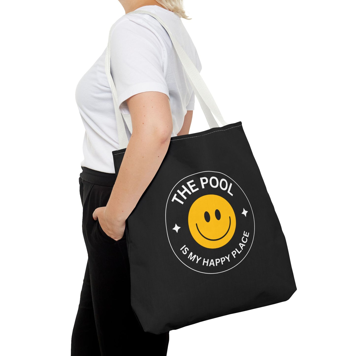 Pool Happy Place: Black Tote Bag