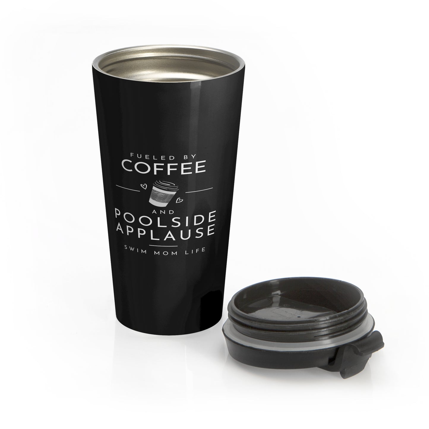 Swim Mom Coffee: Black Stainless Steel Travel Mug