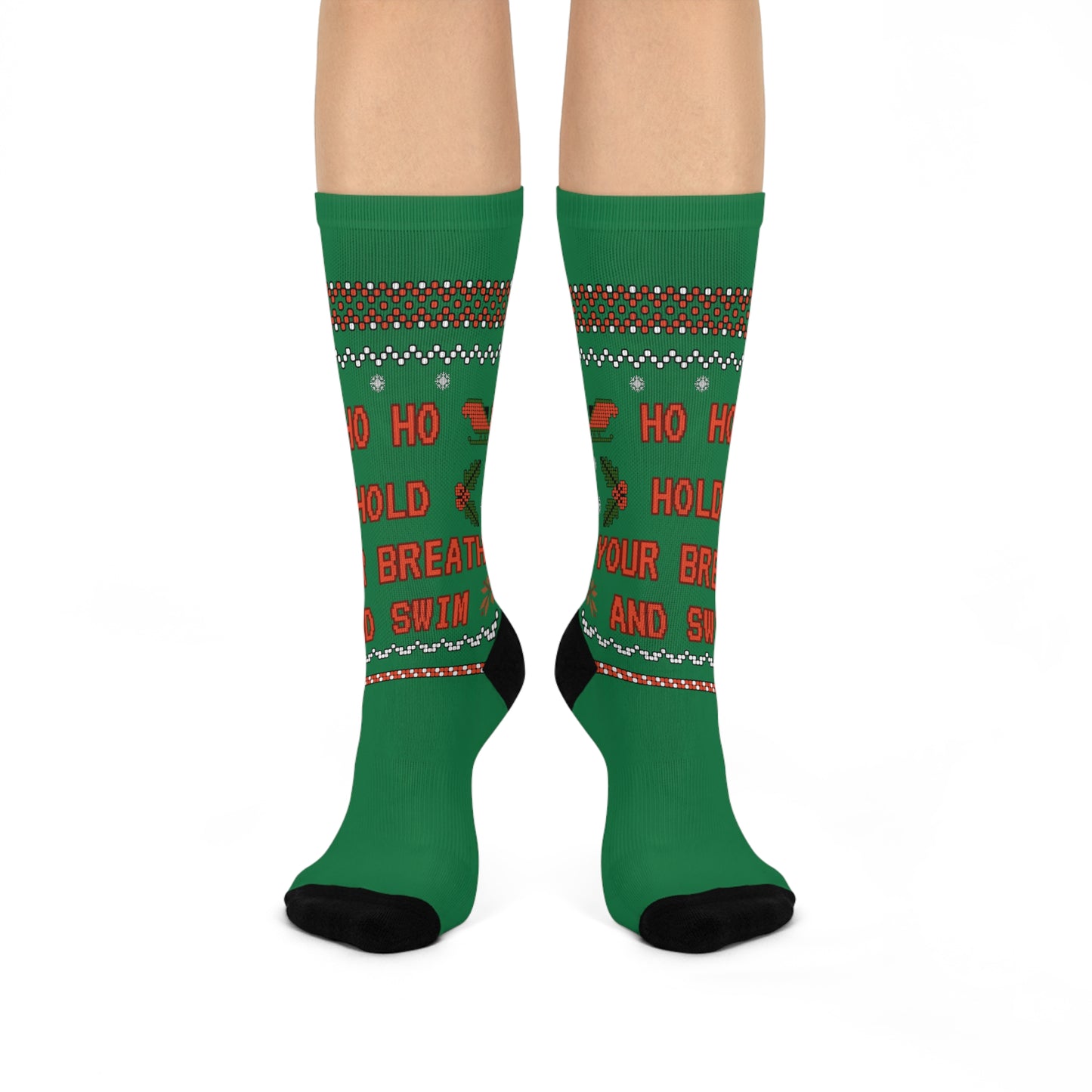 Ho Ho Hold Your Breath and Swim: Green Cushioned Crew Socks