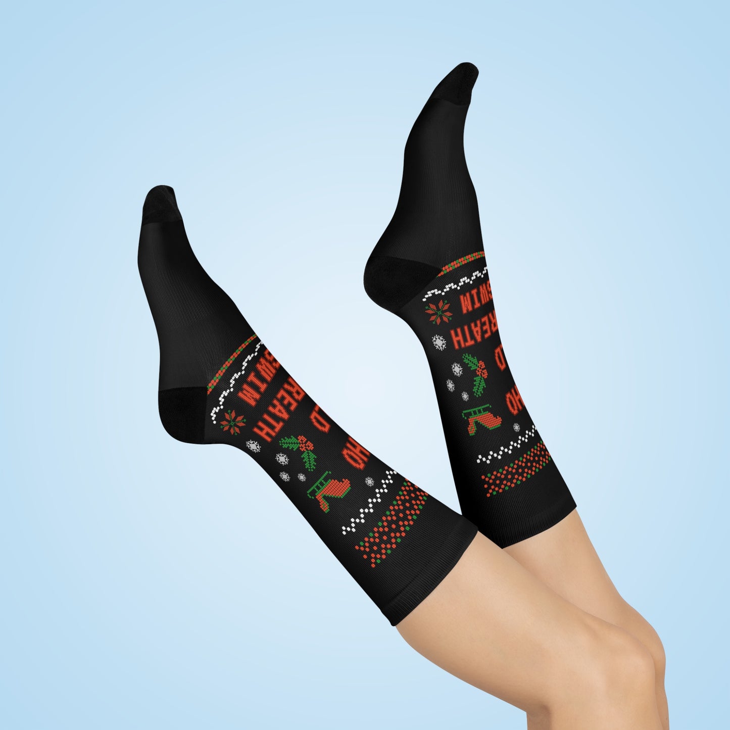 Ho Ho Hold Your Breath and Swim: Black Cushioned Crew Socks