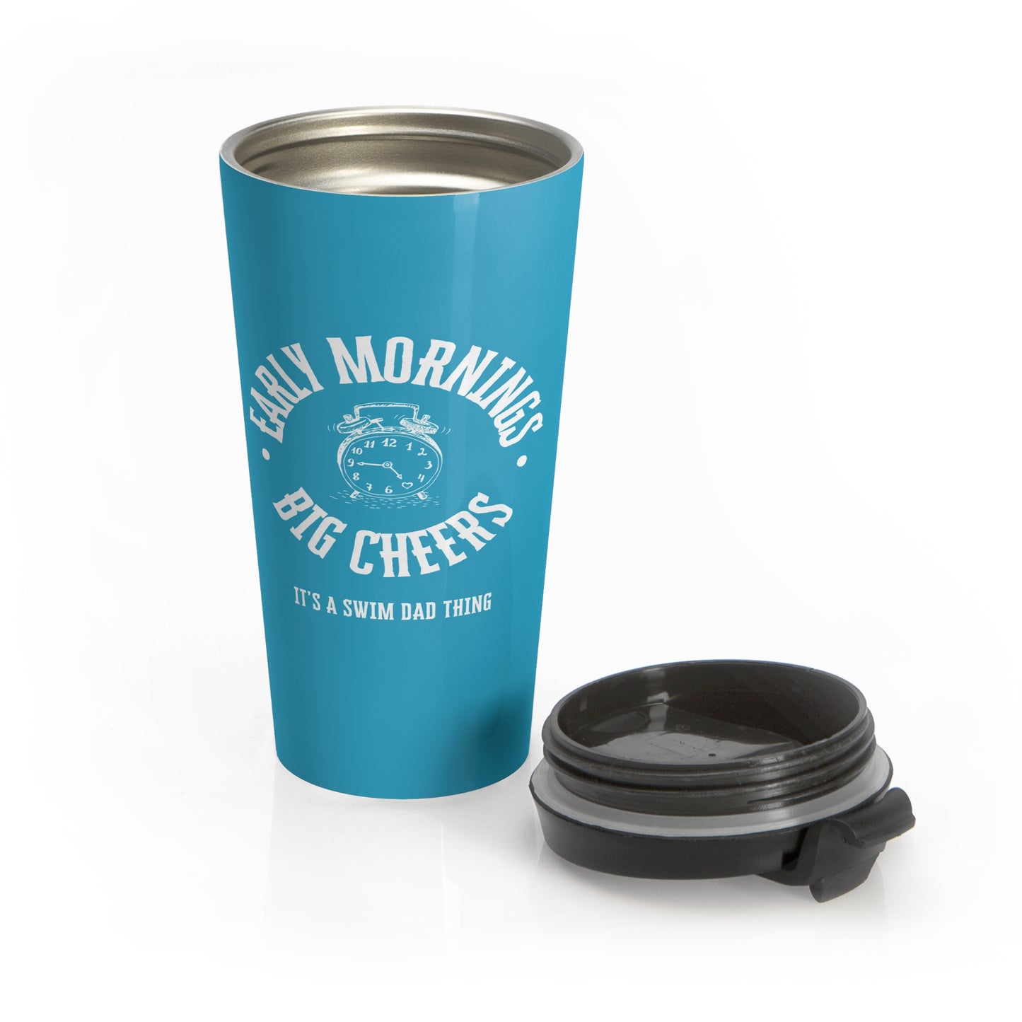 Swim Dad Early Mornings: Turquoise Stainless Steel Travel Mug