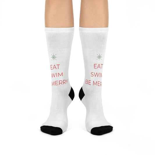 Eat Swim Be Merry: White Cushioned Crew Socks