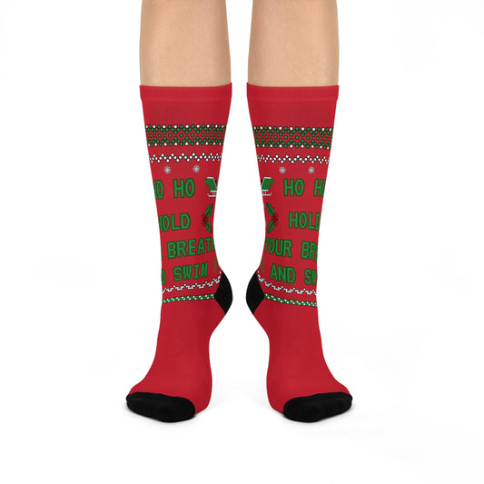 Ho Ho Hold Your Breath and Swim: Red Cushioned Crew Socks