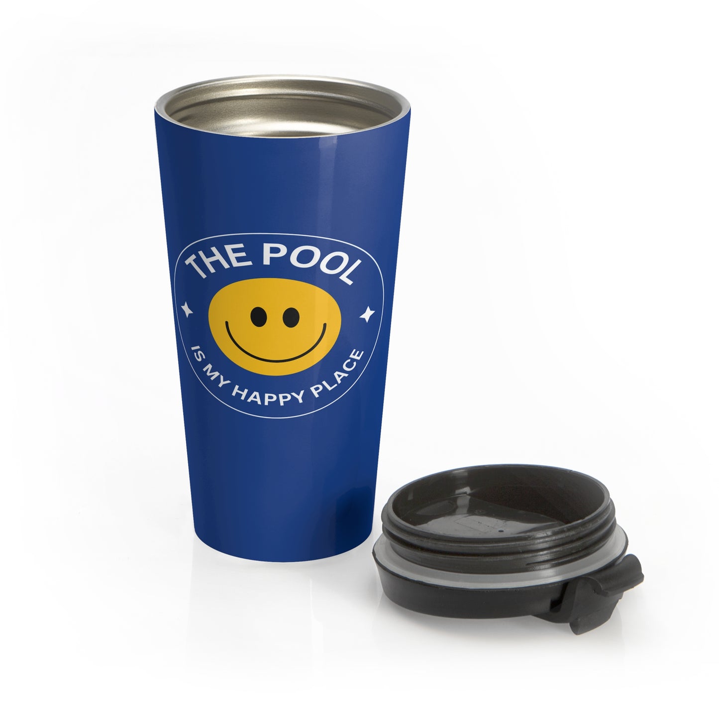 Pool Happy Place: Blue Stainless Steel Travel Mug