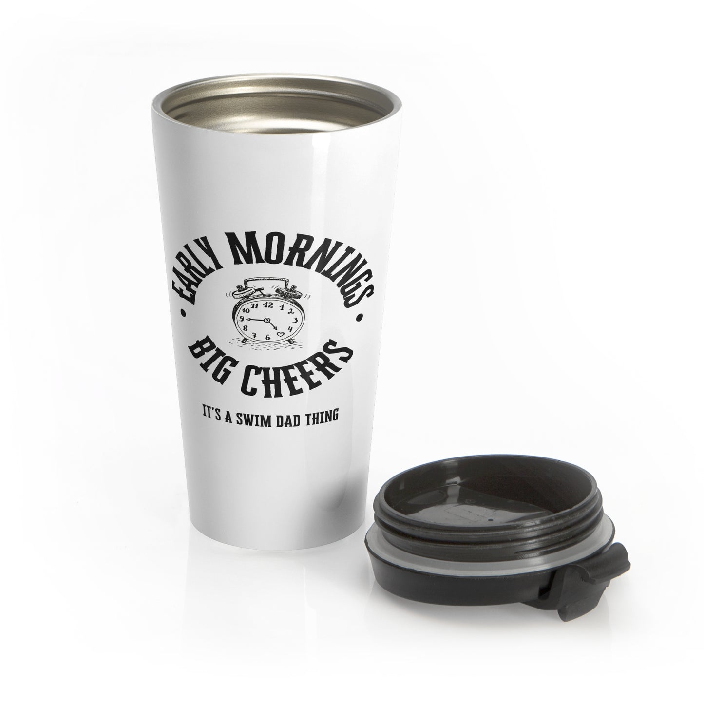 Swim Dad Early Mornings: White Stainless Steel Travel Mug