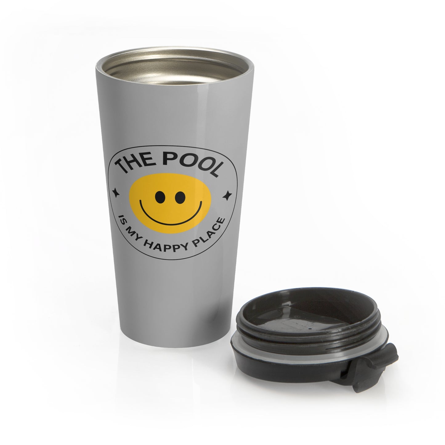 Pool Happy Place: Gray Stainless Steel Travel Mug