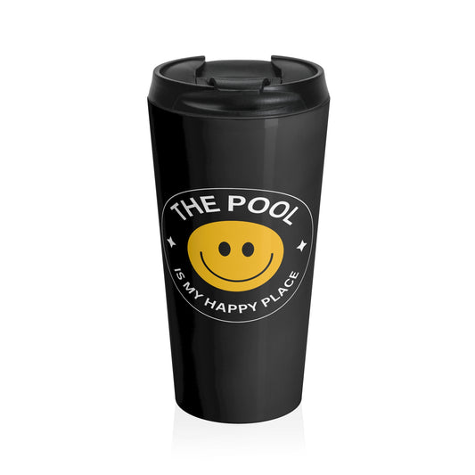 Pool Happy Place: Black Stainless Steel Travel Mug