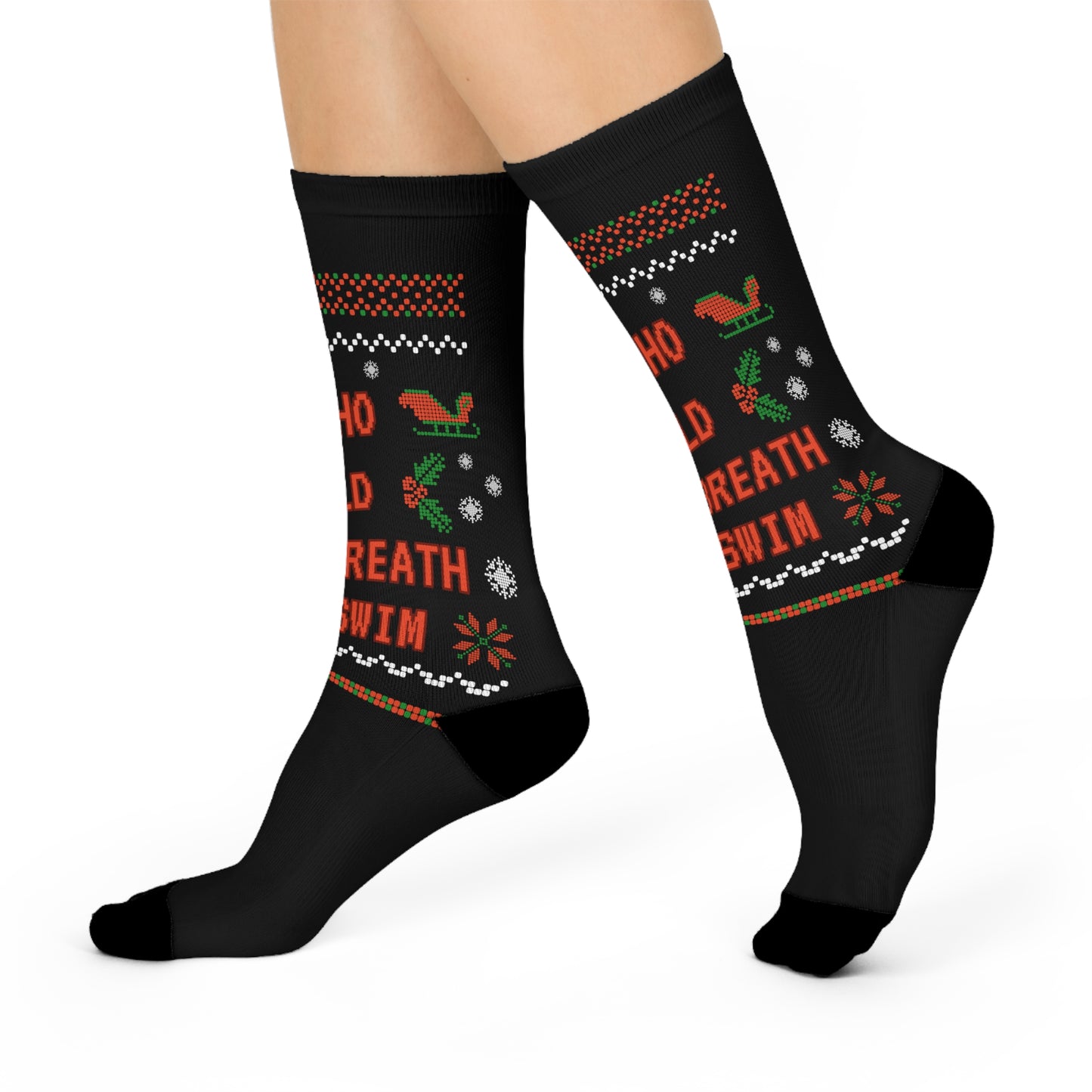 Ho Ho Hold Your Breath and Swim: Black Cushioned Crew Socks