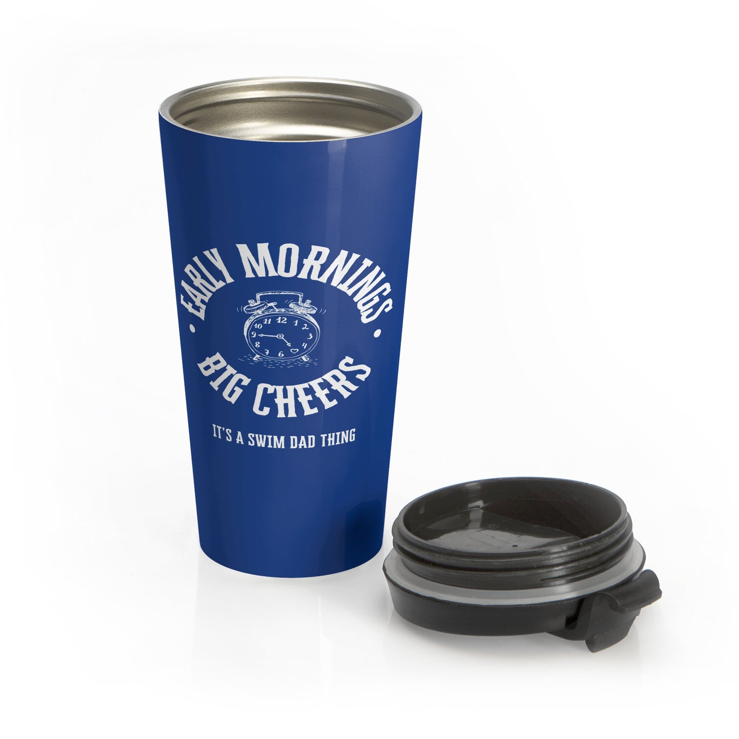 Swim Dad Early Mornings: Blue Stainless Steel Travel Mug