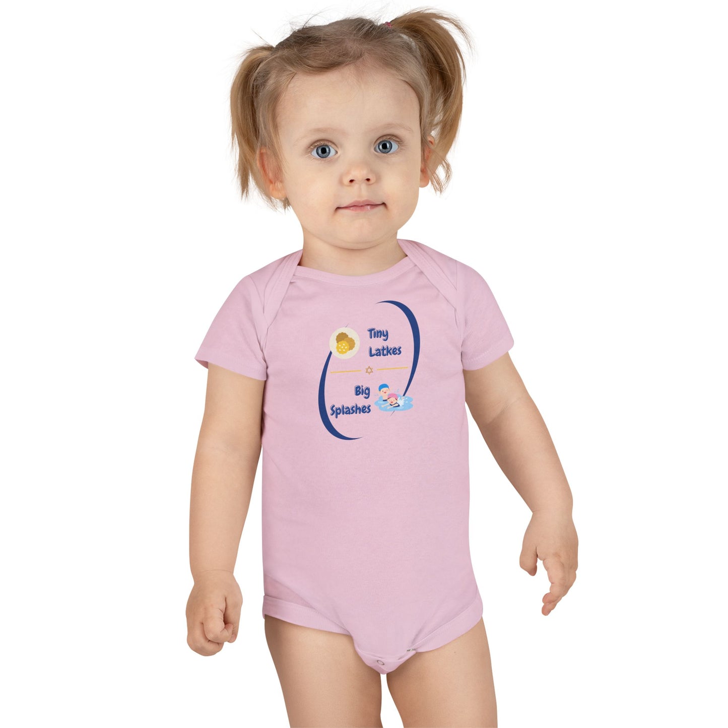 Tiny Latkes, Big Splashes: Baby Short Sleeve Onesie®