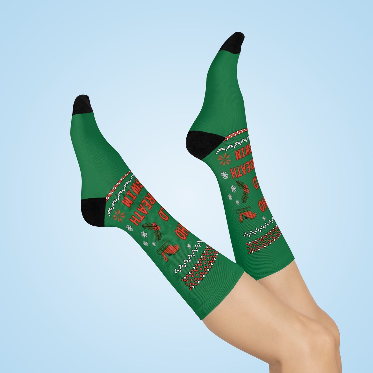 Ho Ho Hold Your Breath and Swim: Green Cushioned Crew Socks