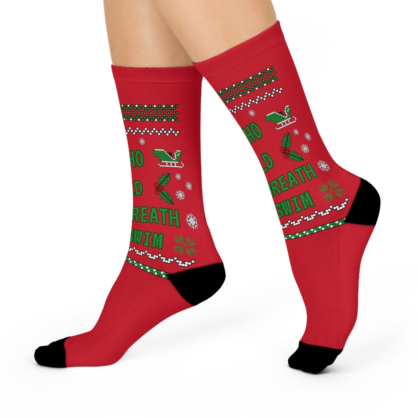 Ho Ho Hold Your Breath and Swim: Red Cushioned Crew Socks