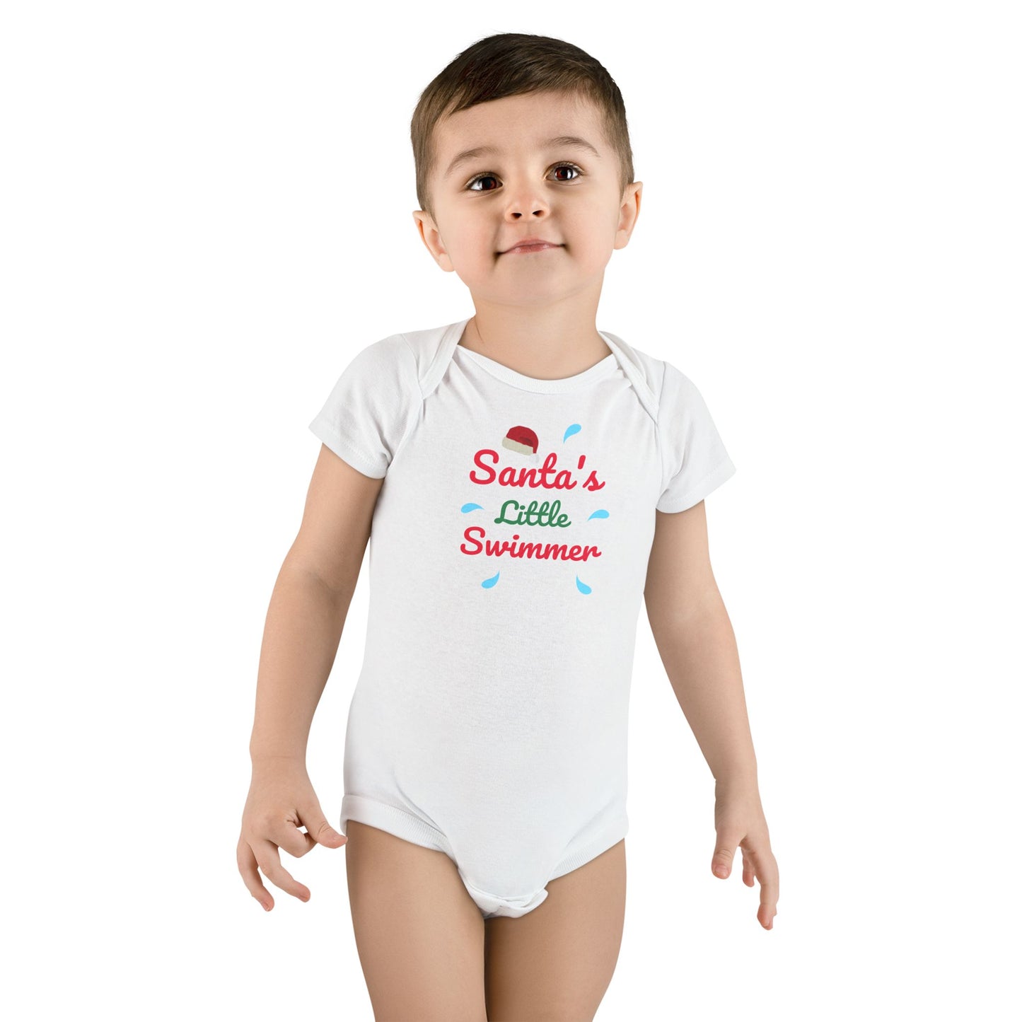 Santa's Little Swimmer: Baby Short Sleeve Onesie®